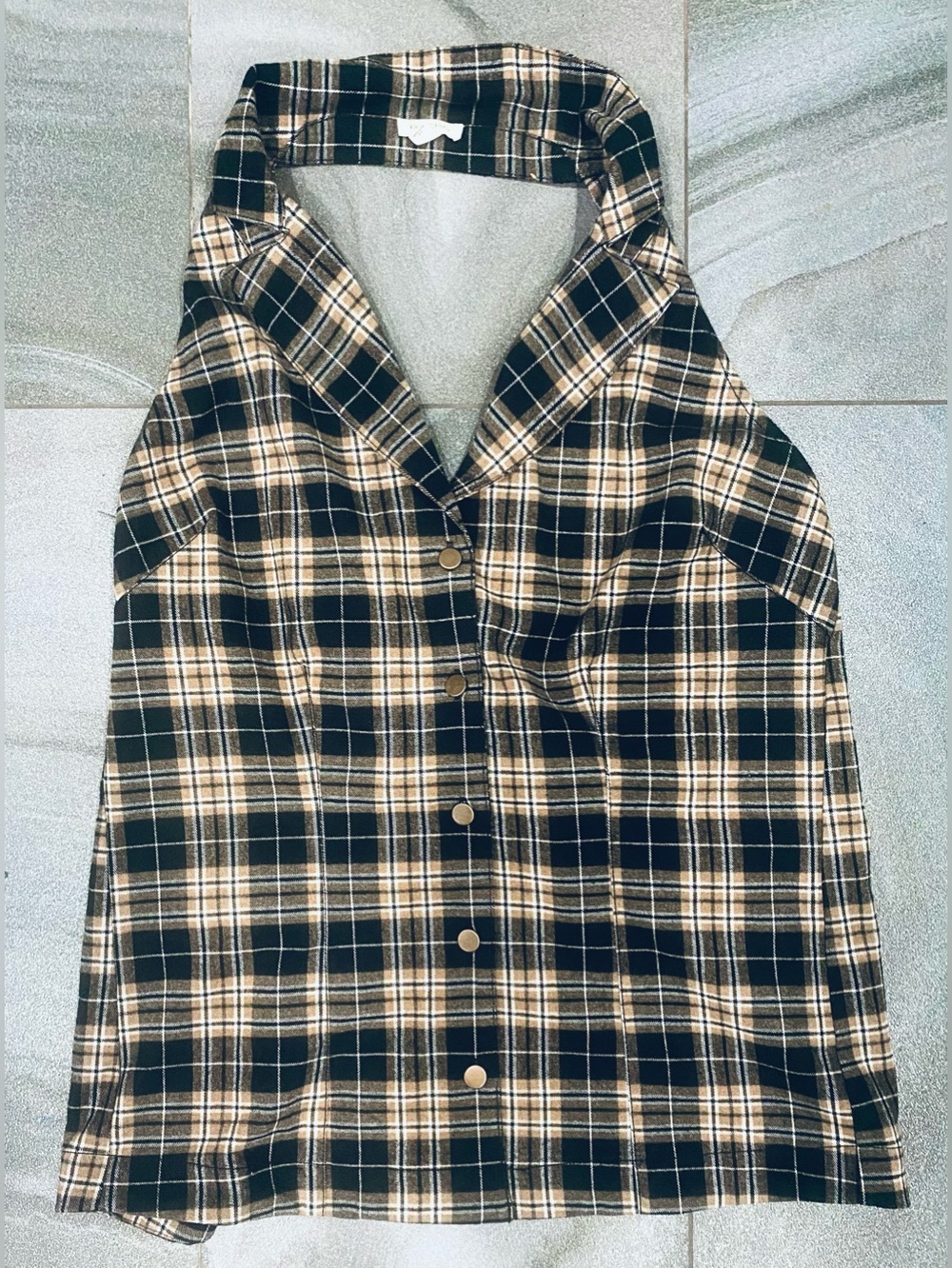 Pilcro Anthropologie 2 Piece Set Halter Backless Top Plaid Mini Skirt Sz L NWOT - Picture 4 of 9